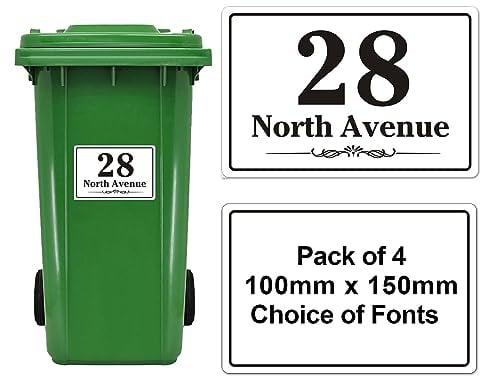 4 x Wheelie Bin Stickers Bin Numbers for Wheelie Bins Custom Wheelies Bins Numbers Stickers Personalised Number Sticker with House Number Street Name(Design 3)