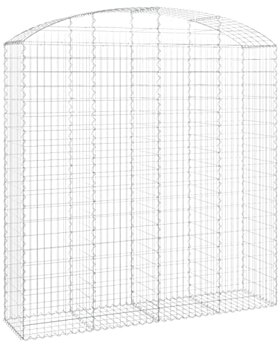 Tidyard Gabione mit Hochbogen Gabionenkorb Gabionenwand Steingabionen Steinkorb Gabionen Drahtkorb Gabionenkörbe Säulengabione Gabionenzaun 200 x 50 x 200/220 cm (L x B x H) Verzinktes Eisen Silber