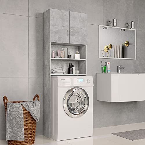 Camerina Meuble pour Machine à Laver Gris béton 64x25,5x190 cm Aggloméré,Meuble Machine À Laver,Meuble pour Machine À Laver,Meuble Buanderie