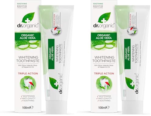 Dr Organic Aloe Vera Toothpaste, Whitening, Natural, Natural, Vegan, Cruelty-Free, Paraben & SLS-Free, Organic, 100ml, Packaging May Vary (Pack of 2)