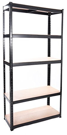 5 Tier Heavy Duty Boltless Metal Shelving Shelves 180cm /150cm Storage Rack Shelf Garage Home (Black, H 180 x W 90 x D 40 Cm)