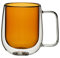 Soulnioi 280ML Colored Double Walled Glass Coffee Mugs, Glass Water Cup Milk Cup Tea Mug Insulated Coffee Mug with Handle for Hot&Cold Drink (Amber)