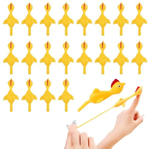 COSORO 20 Pieces Slingshot Chicken Finger Slingshot Chicken Toy Rubber Elastic Stretch Bands for Children, Funny Toys Flight Gifts for Birthday Parties Easter and Christmas