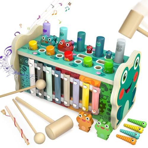 Rilso Wooden Montessori Toys for Babies,Whack A Mole Game Learning Educational Toddlers Toys - Birthday Gifts