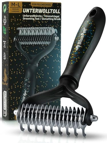 BluePet LIMITÉE Brosse Chiens & Chats à Poil Long, Peigne Démêlage Professionnel, Pour Sous Poil & Nœuds, Étrille Démêlant Poils Longs, Râteau de Toilettage, Demelant Chien Chat, Élimine Poils Morts