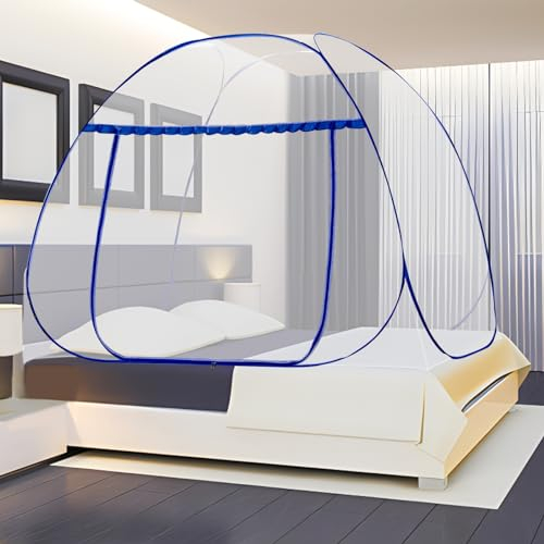 Moustiquaire de Lit Pliable, Pop Up Portable pour Auvent Anti-moustiques,Facile à Installer, Efficace Contre Les Bites de Moustiques pour Chambre, Camping, Voyage (Bleu,195 * 100 * 110cm)