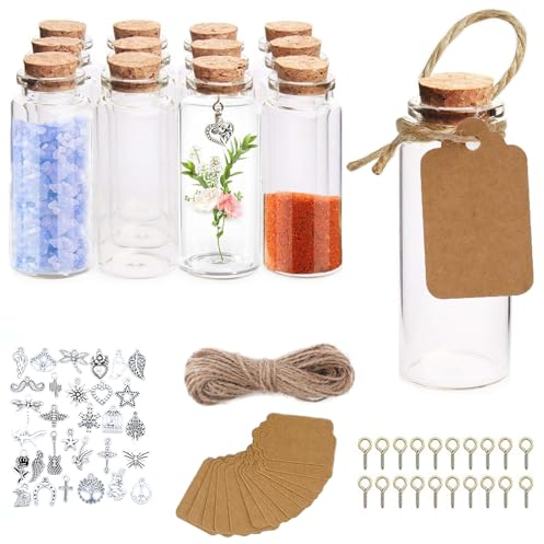 DITK-U 18 Stück x 40ML Mini Glasflaschen mit Korken Kleine Flaschen Reagenzglas mit Tag Anhänger, Als Gastgeschenk, Hochzeitsdeko, Gewürzgläser, Deko Weihnachten