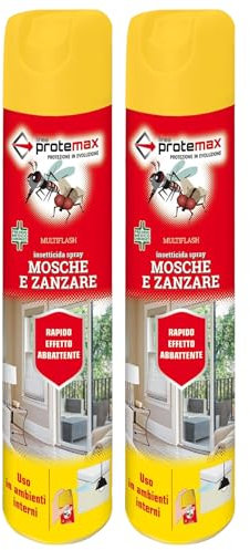 Insetticida Spray MOSCHE E ZANZARE, Rapido Effetto Abbattente, Pronto All'Uso 500ml (2 Spray)