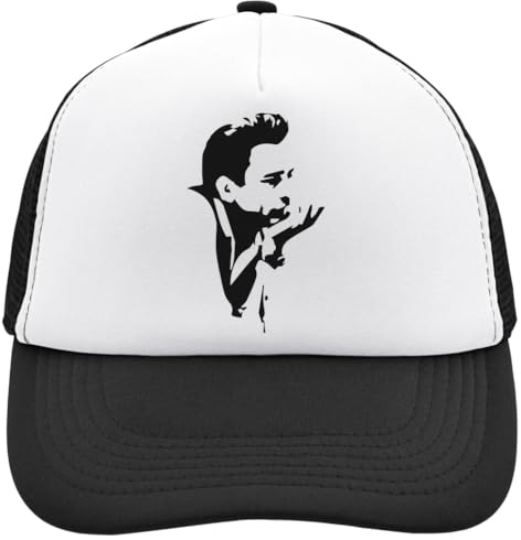 Functon+ Country Singer Legend Portrait Mesh Back Trucker Cap Adjustable Snapback Hat Casu White, Schwarz , Einheitsgröße