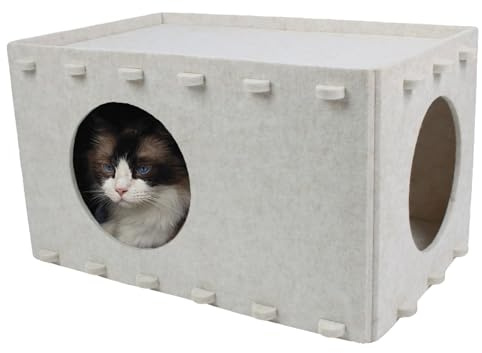 OOZAZEMM Katzenbett für Hauskatzen, Katzenhaus für große und mehrere Katzen, Kratzfestigkeit, Katzenbetthöhle, Katzenbetten und Möbel, Peekaboo Katzenversteck 55,9 x 36,1 x 30,5 cm, Creme