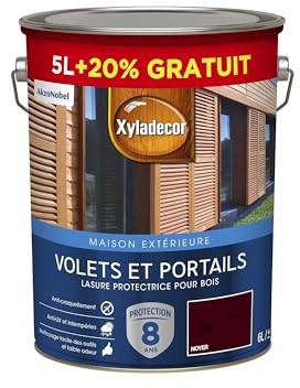 Xyladecor - Lasure Protectrice pour Bois Extérieur Acrylique - Volets, Portails, Portes, Fenêtres - Couleur : Noyer - Quantité : 5L plus 20% gratuit