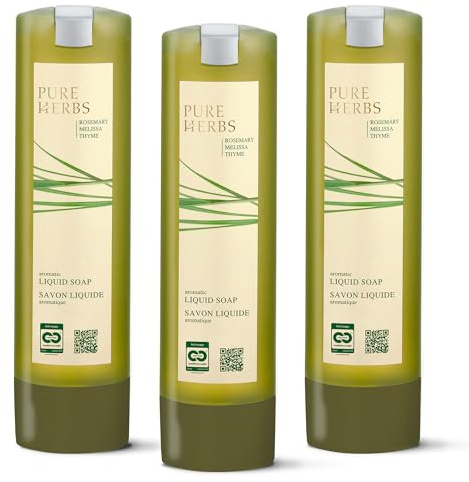 ADA Cosmetics Flüssigseife Pure Herbs 3 x 300 mL | Vegan mit Melisse, Thymian & Rosmarin, SmartCare-System, alpines Spa-Ritual, harmonisch-frischer Kräuterduft, Made in Germany