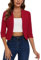 LADI TREND Women's Suits & Blazers Cropped 3/4 Ruched Sleeve Jackets Elegant Linen Open Front Suit (Red M)