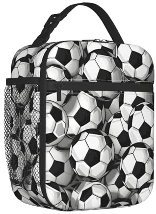 Mexpekil Lonchera térmica con diseño de piel de fútbol para mujeres y hombres, lonchera térmica portátil con bolsillo lateral de malla, lonchera para adultos para el trabajo