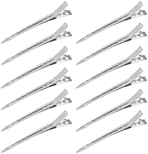 Dokeno 12 Stück EnteBill Haarspangen, Haarklammern Friseurbedarf, Haarspangen Silber, 9 x 1.5 cm, Haarclips zum Stylen, Abteilklammern Metall für Damen und Mädchen