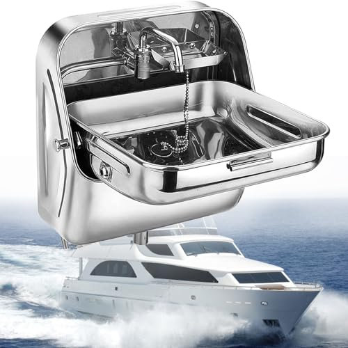 SGKOMN Wohnmobil-Spüle, Klappspüle für die Küche mit Wasserhahn für Wohnwagen, Handwaschbecken aus Edelstahl, Wandmontage, für Wohnmobil