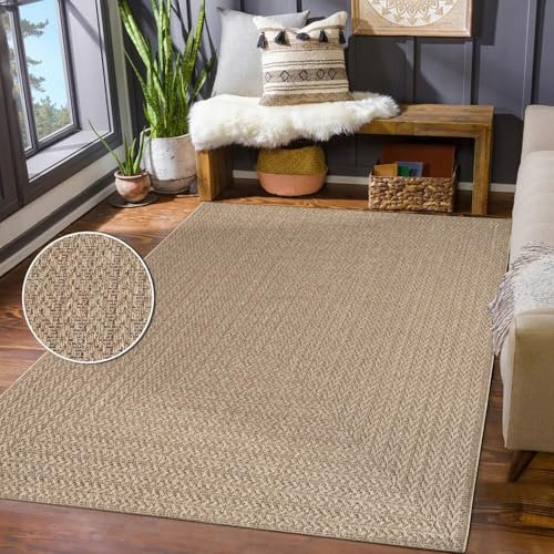 TT Home Outdoor Teppich Wetterfest Garten Schlafzimmer Flur Natürlicher Sisal Look Geometrisches Boho Design Modern Unifarben, Größe:240x340 cm