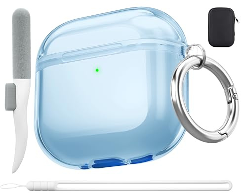 Sturzschutzhülle für AirPods 5/AirPods 4 mit Reinigungsset für Damen | Reinigungsset, Vergilbungsfrei, Kristallklar, Weiche, TPU, Silikon-Trageschlaufe, Kabelloses Laden, Schlüsselanhänger