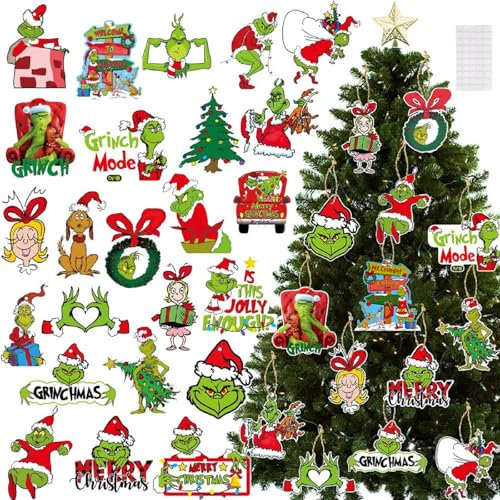 Ornamenti per Albero di Natale, Grinch Ciondolo Ornamento, Appendere Decorazioni di Natale, 24PCS Addobbi Albero di Natale Palline Albero di Natale Decorazioni Grinch Natale