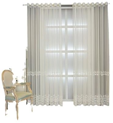 HANGJINLI Tende per Interni 2 Pezzi 132 X 240 CM Motivo floreale Tende Finestre Voile Semi Trasparenti per Soggiorno e Camera da Letto Moderne Luminoso per Decorazioni per la casa Bianco