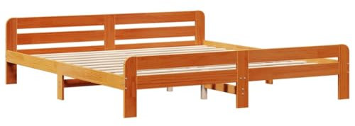 vidaXL Massivholzbett, Holzbett mit Kopfteil Fußteil Lattenrost, Doppelbett für Schlafzimmer, Bett Bettgestell, Wachsbraun 180x200cm Kiefernholz