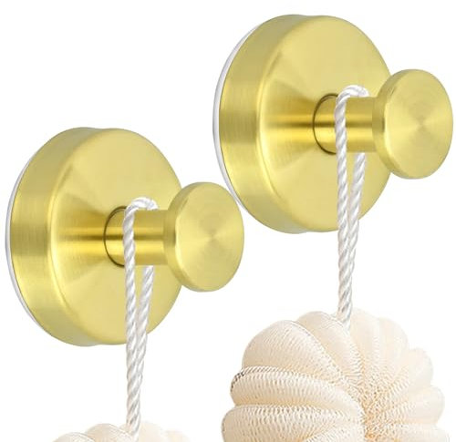 LUOJINYI 2 ganci a ventosa in acciaio inox con ventosa gancio per asciugamani, senza fori, gancio per accappatoio, gancio da parete, gancio autoadesivo per bagno, cucina, ufficio (oro)