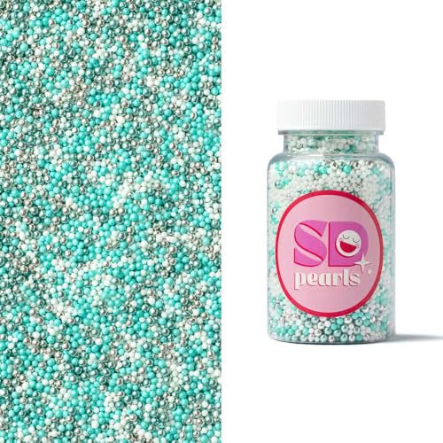 SD Pearls Nonpareilles–Zuckerstreusel 3 mm in Türkis,Weiß & Silber | Essbare Mini-Zuckerperlen für Cupcakes,Muffins,Torten & Kekse | Edle Streudeko für Baby Shower, Wintergebäck & Party (Türkis, 100g)