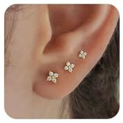 FUNEIA 3 Paires Boucles d'oreilles Femme Or Lot 14K Plaqué Or Clous d'oreilles Piercing Oreille Mini Hypoallergénique Cartilage Tragus Bijoux pour Plusieurs Piercings et Trous d'oreille (C)