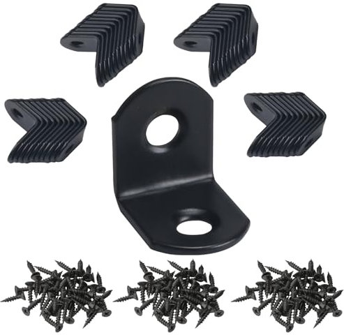 NAHUAA 40 Pezzi Staffe Angolari 20x20x16 mm Giunzione ad Angolo Art mm x a Forma di L Angolari Metallo per Legno in Acciaio Inossidabile con 80 Viti, Nero