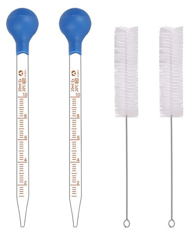 Neoreser 2 Stück 10ml Glas Pipette Dropper, Glass Skala Graduated Dropper, mit 2 Gummikappen mit 2 stck Tropfenbürste für Labor Lebensmittel Forschung Medizin Schule