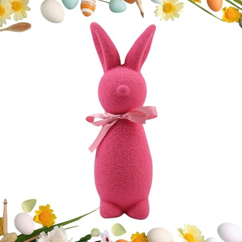 Osterhasen Gross Mit Schleife,Niedliches Osterhasen Figuren,Süße Stehende Beflockte Osterhase Deko,Tischdeko Garten Frühling Deko,Geschenk Für Kinder,Osterdekoration Für Schrank,Bücherregal,Kamin,Tisc