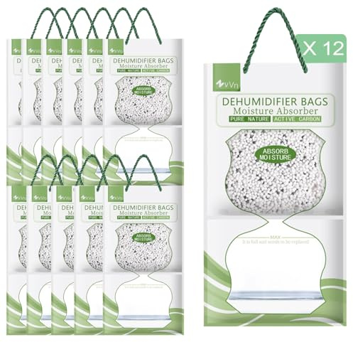 Luftentfeuchter Hängen,Humidity Pack 12 Packungen 95g*500ml,Entfeuchter Schrank mit Feuchtigkeitsfänger-Kristallen,für Schränke, Zuhause,Küche, Garage,Feuchtigkeit Anti-Schimmel Desodorierende(Grün)