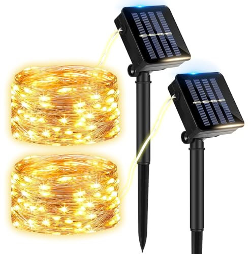 Kasanni Guirnalda Luces Exterior Solar,2 Pack Luces Solares Led Exterior Jardin, 12m 120 Led Guirnalda Luz Solar Exteriors, 8 Modos, Ip65 Impermeables para Navidad, Bodas, Fiestas, Jardines