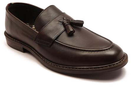 Thomas Crick 'Clinton' Men's Leather Tassel Formal Loafer Shoes Brown