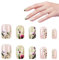 24PCS Short Flower Press On Nails,3d Embossed Floral False Nails,Acry-lic Press On Nail,Elegant Nail Art Stickers,Square Shape Cute Flower Full Cover,Easy To Apply, Reusable, No Glue Needed,12sizes