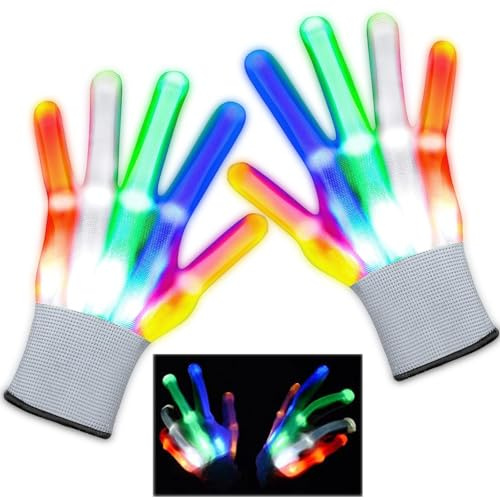 LED Handschuhe, Blinkende Handschuhe, Led-Handschuhe Erwachsene Kinder, Halloween Mitgebsel Kindergeburtstag, Bunte Leuchtende Fäustling Fingertanz Halloween Karneval Weihnacht Raves Party Clubs