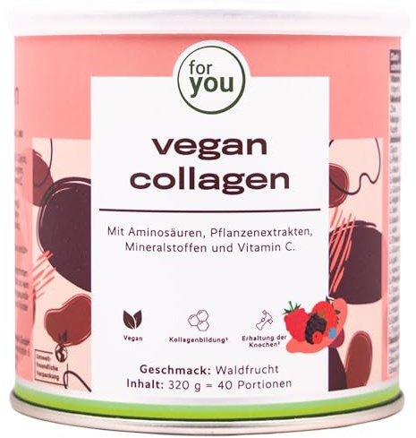 for you vegan collagen Pulver Waldfrucht + Hyaluronsäure - Enthält die vegane Typ-1-Kollagenalternative VeCollal®, ohne Zucker, mit Biotin, Vitamin C, Zink & Silizium – für Haut, Haare & Nägel