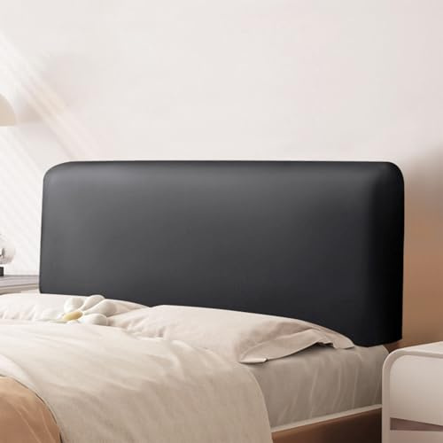 UHVUJDUI Bettkopfteil Hussen PU Leder Bett Kopfteil Bezug/Überzug Leder,All-Inclusive Dehnbare Kopfteilbezug Staubdichte Schutzhülle Für Schlafzimmer Kopfteil(Nero,110-130cm)