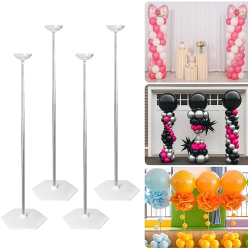 EMART Ballonsäulenständer Kits 4er Set, 2m Höhenverstellbare Teleskop Ballonständer Ballonturmsäule mit Sockeln, Wiederverwendbares Luftballon Ständer für Geburtstage, Hochzeiten, Partydekoration