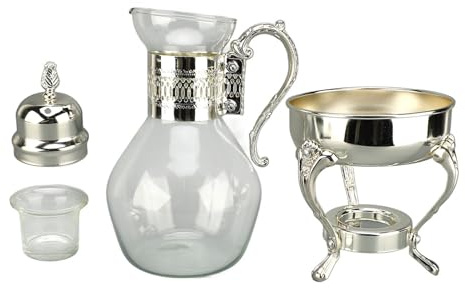 Glass Coffee Pot Set, Turkish Coffee Pot European Heatable Water Pitcher with Lid and Cup Vintage Hot Cold Tea Kettle Tea Kettle for Home Office (Silver)