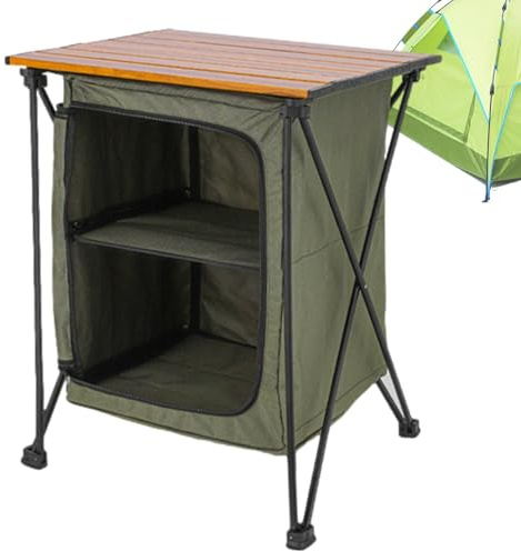 Camping Armoire de Rangement,Stockage Station de Cuisine pour BBQ Party Table de Barbecue Pliable avec Étagère de Rangement Armoire Table de Cuisson Pique-Nique