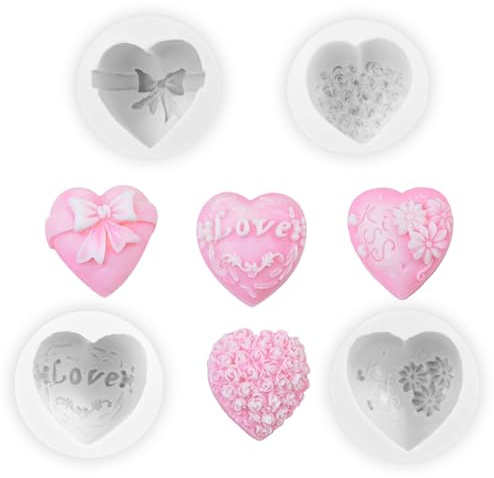 4 Pezzi Stampi in Silicone,Stampi per Candele,Stampi in Silicone per Resina | 4 diverse forme a forma di cuore, per realizzare candele, gesso, sapone e cioccolato, Cubetti di ghiaccio