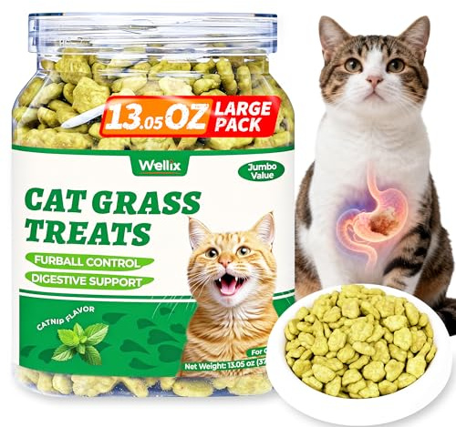 Wellix Cat Grass Treats with Catnip, Hairball & Digestive Support, 13.05 oz
