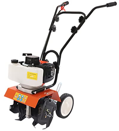 Benzin Gartenfräse 43CC 2-Takt Bodenfräse Benzin Mini Pflüge 1,25 kW 25cm Arbeitsbreite, 10cm Arbeitstiefe Kultivator für Gemüsebeet und Obstgarten