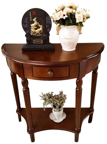 Tavolo consolle a mezzaluna, tavolini da ingresso semicircolari in legno massello con cassetto, tavolini da ingresso semicircolari, tavolini laterali for divano for soggiorno(Walnut 1,60x30x80cm)