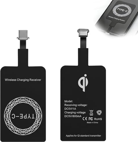 2 Piezas Receptor Qi USB C Adaptador Carga Inalámbrica 5V | Módulo inalámbrico Tipo C ultra fino 1mm, compatible con Galaxy A52 A72 A32 Huawei Google Pixel y OPPO