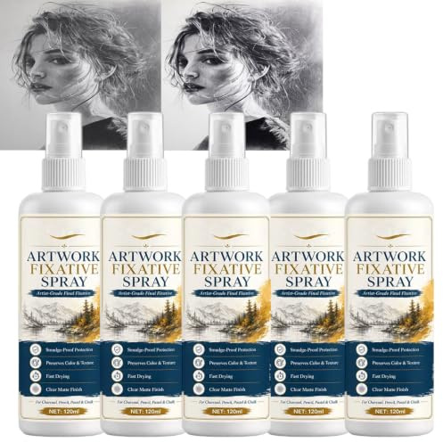 tuqieui Kunst-Fixativ-Spray matt, schnell trocknend, für Bleistift, Kohle, Pastell (5Pcs)