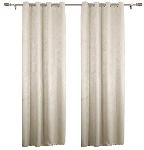 WOLTU Thermovorhang Kälteschutz 2er Set Verdunklungsvorhänge Ösen Vorhang Blickdicht, 250g/m² Schwere Wärmeisolierende Vorhänge Damast Optik Gardinen Wohnzimmer Schlafzimmer, 135x225 cm Creme