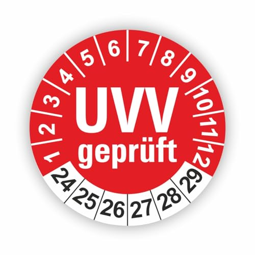 Fassbender-Druck PRÜFPLAKETTEN - Hochwertige Prüfetiketten UVV PRÜFUNG Ø 40mm - Selbstklebende PVC-Folie - Wartungsetiketten für Prüfung - Prüfplakette für Prüfungsnachweis (30 Stück)