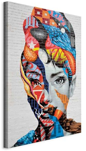 B&D XXL - Leinwandbild Frau Gesicht Mural, 80x120 cm, 1-teilig, Wohnzimmer | Hochwertige Leinwand, sofort aufhängbar, ideal fürs Wohn- oder Schlafzimmer, wasserfest und lichtecht, langlebig, stilvoll